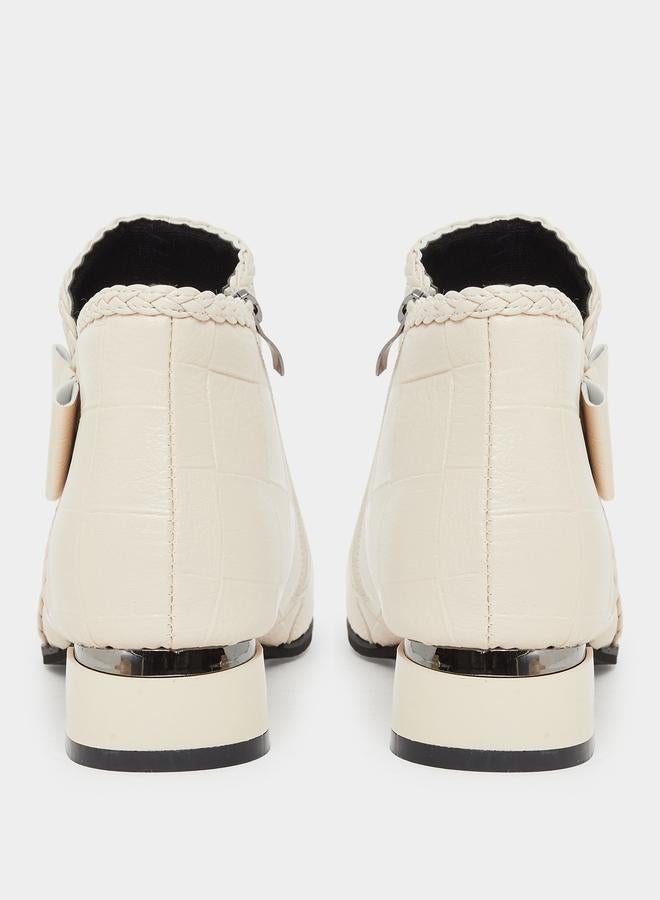 Take Two Women Beige Textured Embossed Ankle Boots - Image 4